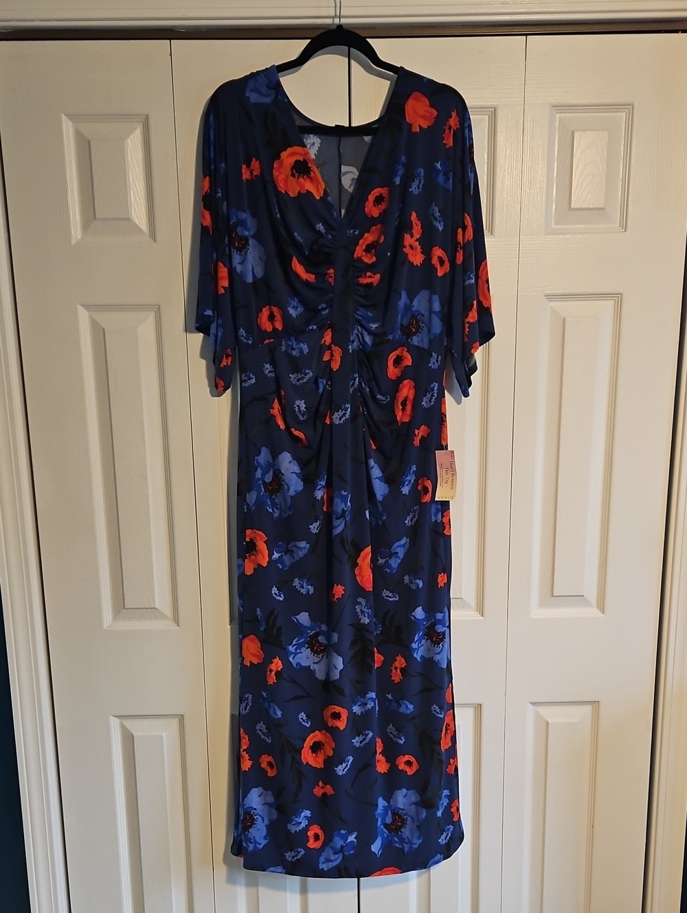 VENUS Navy Midi Dress with Red & Blue Floral Print